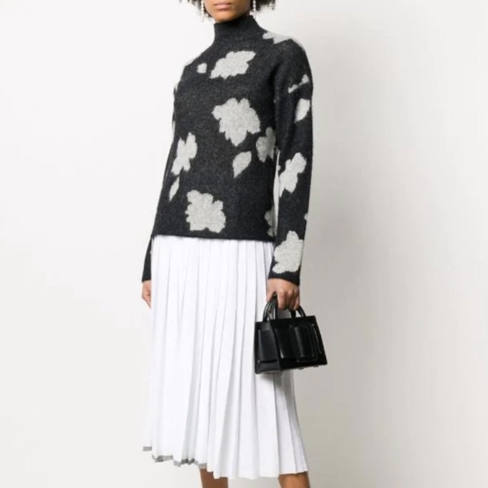 Theory Floral Alpaca Pullover Mock Neck Knit Sweater Small